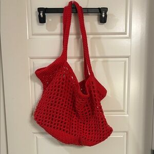 Handmade Red Crochet Tote Bag